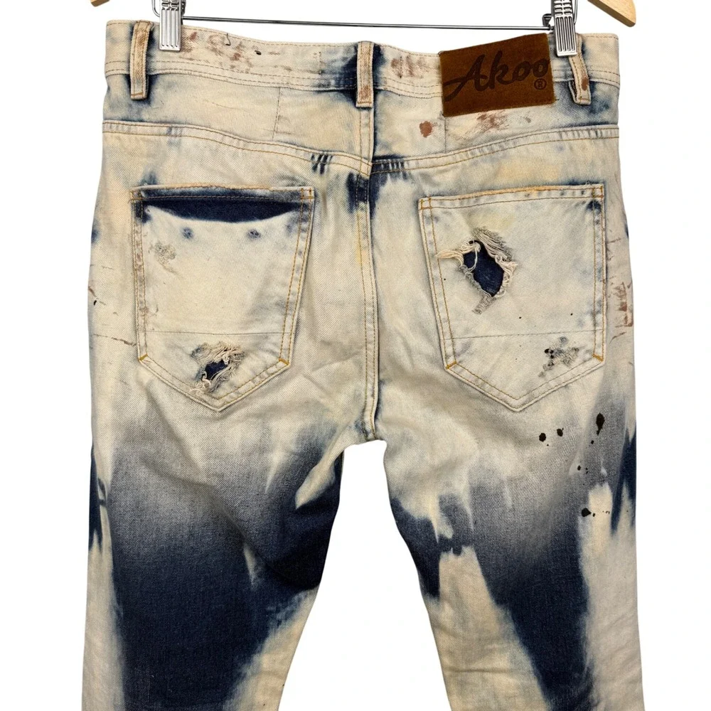 Akoo Jeans 32x31 Distressed Bleach Wash Paint Splatter Denim Hip‎ Hop Streetwear - Picture 6 of 12
